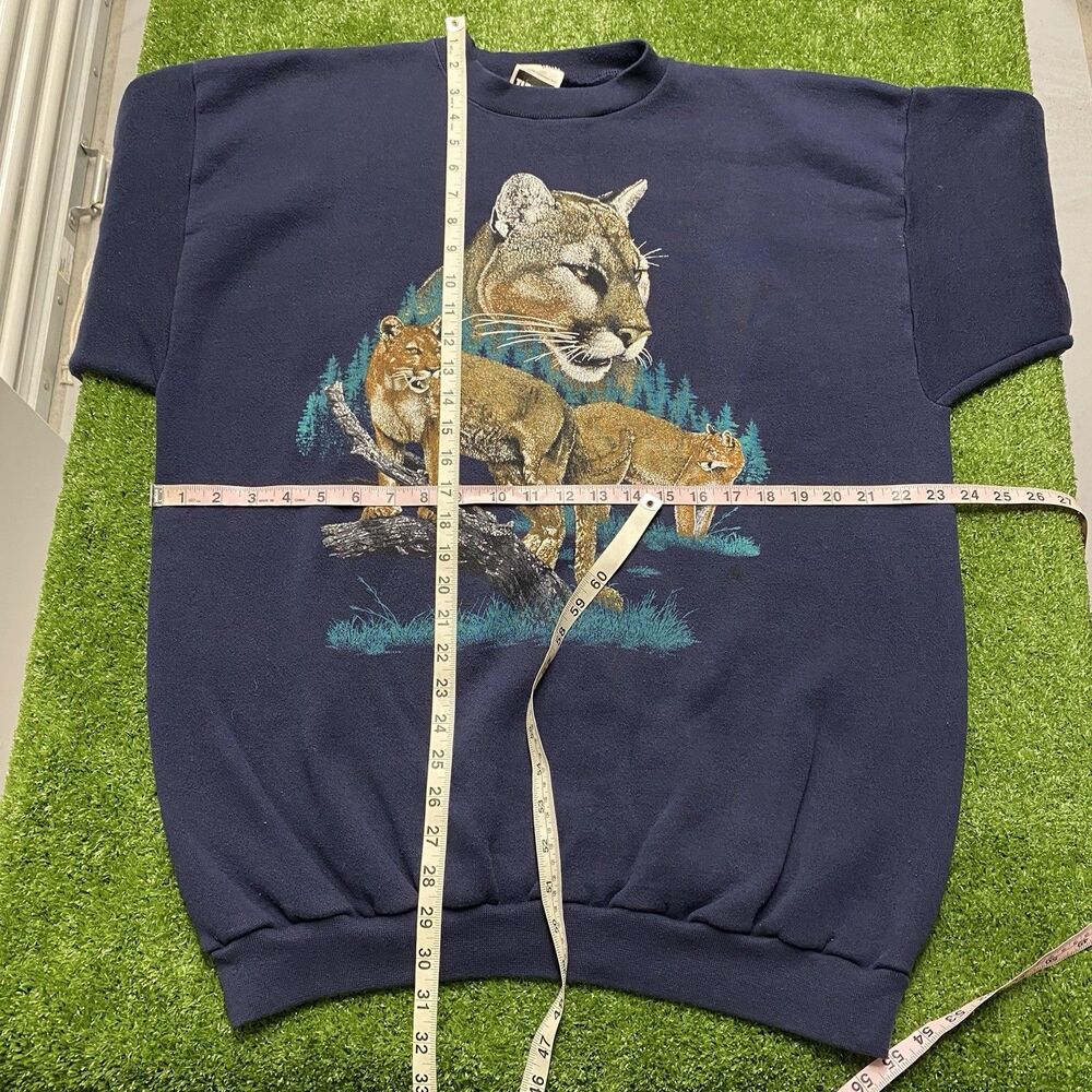 Vintage 90s Florida Panther Animal Nature Crewneck Sweatshirt Navy Men's 2XL - Picture 13 of 14